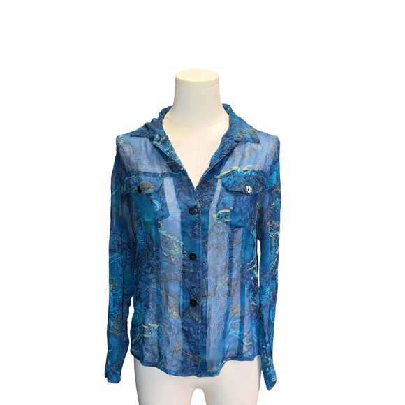 Chico's Tops - Chicos Silk Blue Paisley Sheer Button Up Blouse Top Size 0 Small
